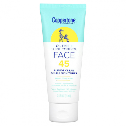 Coppertone, Солнцезащитный лосьон, без масла и контроля блеска, для лица, SPF 45, 74 мл (2,5 жидк. Унции) #1