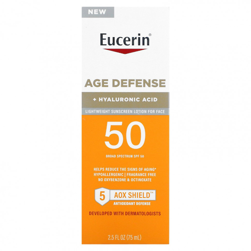 Eucerin, Age Defense, легкий солнцезащитный лосьон для лица, SPF 50, без отдушек, 75 мл (2,5 жидк. Унции) #1