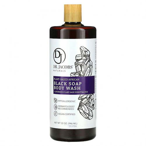 Dr. Jacobs Naturals, Африканское черное мыло для душа на растительной основе, эфирные масла лаванды и мускатного шалфея, 946 мл (32 унции) #1