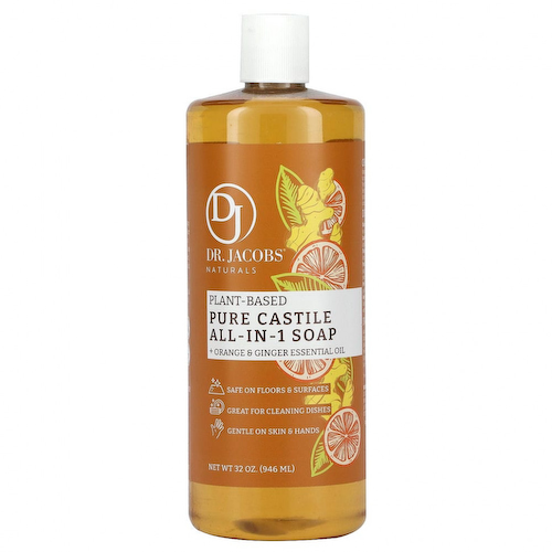 Dr. Jacobs Naturals, Чистое кастильское универсальное мыло на растительной основе с эфирным маслом апельсина и имбиря, 946 мл (32 унции) #1