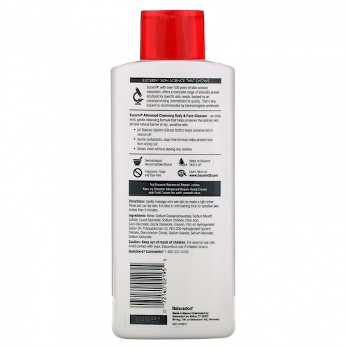 Eucerin, Advanced Cleansing, очищающее средство для тела и лица, без отдушек, 500 мл (16,9 жидких унций) #1
