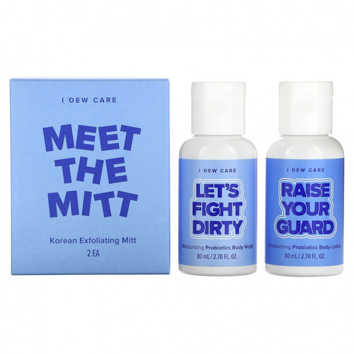 I Dew Care, Get Your Guard On, увлажняющий гель для душа с пробиотиками, набор лосьона и рукавиц, набор из 4 предметов #1