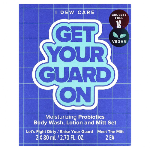 I Dew Care, Get Your Guard On, увлажняющий гель для душа с пробиотиками, набор лосьона и рукавиц, набор из 4 предметов #1