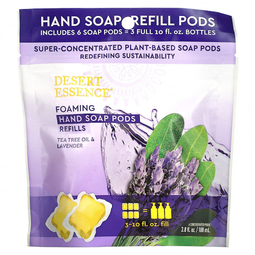 Desert Essence, Foaming Hand Soap Pods, Refills, Tea Tree Oil & Lavender, 6 Concentrated Pods, 3.8 fl oz (108 ml) #1