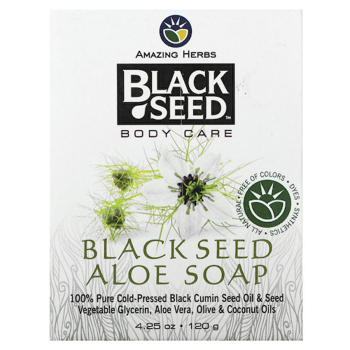 Amazing Herbs, Black Seed, уход за телом, мыло с алоэ, 120 г (4,25 унции) #1