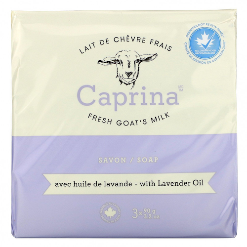 Caprina, Fresh Goat's Milk, Мыло, масло лаванды, 3 батончика, 3,2 унции (90 г) #1