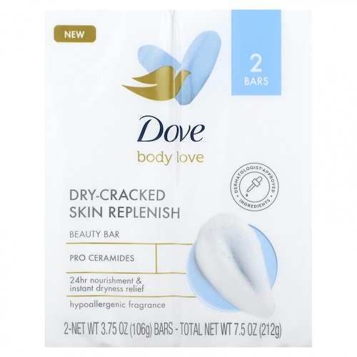 Dove, Body Love, косметическое мыло, восстановление для сухой потрескавшейся кожи, 2 шт., По 106 г (3,75 унции) #1