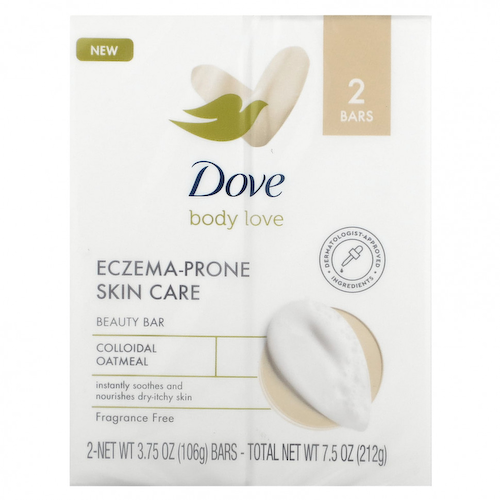 Dove, Body Love, мыло для ухода за кожей, склонной к экземе, без отдушек, 2 батончика по 106 г (3,75 унции) #1