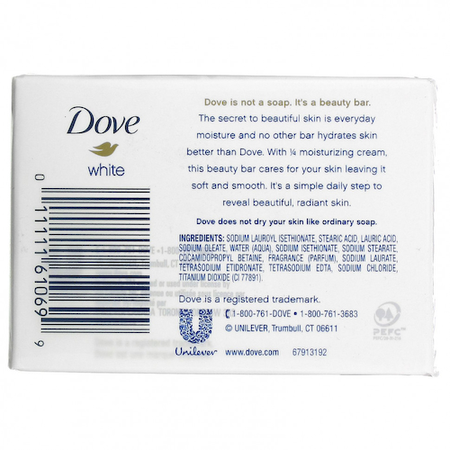 Dove, Мыло Beauty Bar, глубокое увлажнение, белое, 4 шт., По 106 г (3,75 унции) #1