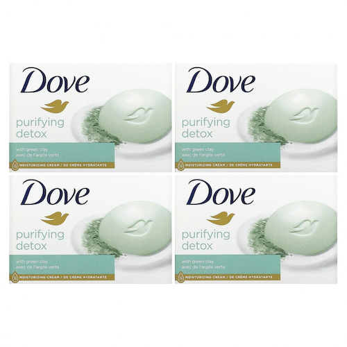 Dove, Мыло, очищающее детокс с зеленой глиной, 4 шт. #1