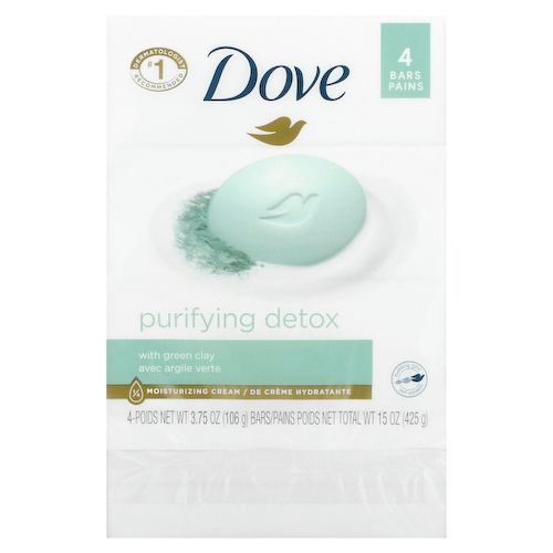 Dove, Мыло, очищающее детокс с зеленой глиной, 4 шт. #1