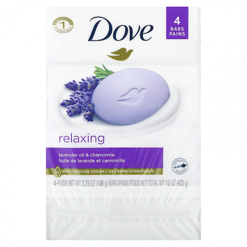Dove, Расслабляющее мыло, лавандовое масло и ромашка, 4 шт., 106 г (3,75 унции) #1
