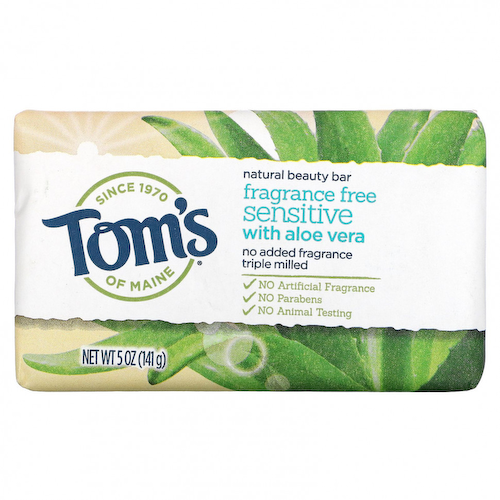Tom's of Maine, Натуральное мыло для красоты с алоэ вера, без отдушек, для чувствительной кожи, 141 г (5 унций) #1