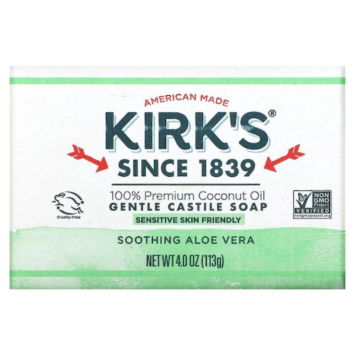 Kirk's, 100% кокосовое масло премиального качества, мягкое кастильское мыло, успокаивающее алоэ вера, 113 г (4 унции) #1