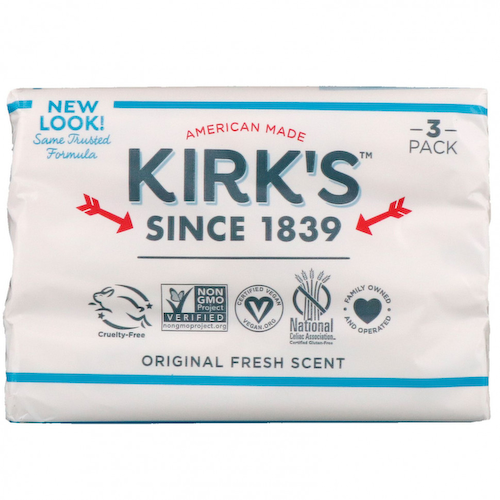 Kirk's, Gentle Castile Soap Bar, Original Fresh Scent, 3 Bars, 4 oz (113 g) Each #1