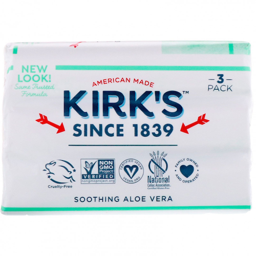 Kirk's, Gentle Castile Soap Bar, Soothing Aloe Vera, 3 Bars, 4 oz (113 g) Each #1
