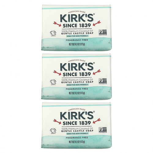 Kirk's, Gentle Castile Soap Bar, Fragrance Free, 3 Bars, 4.0 oz (113 g) Each #1