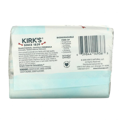 Kirk's, Gentle Castile Soap Bar, Fragrance Free, 3 Bars, 4.0 oz (113 g) Each #1
