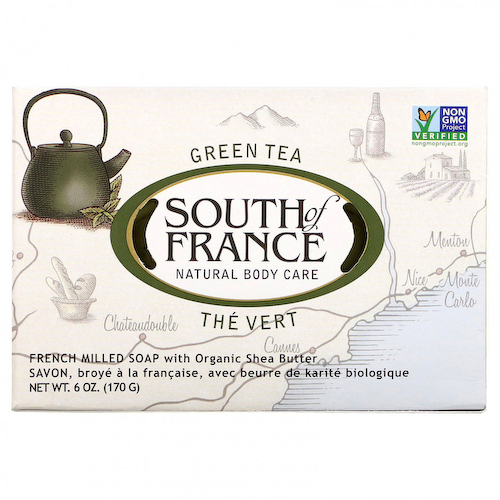 South of France, Green Tea, Кусковое мыло французского измельчения с органическим маслом ши, 6 унций (170 г) #1
