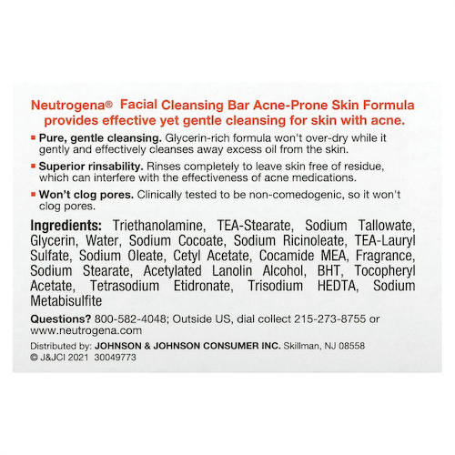 Neutrogena, Прозрачное кусковое мыло для лица, для кожи, склонной к акне, 99 г (3,5 унции) #1