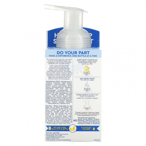 Desert Essence, Foaming Hand Soap Pods Starter Kit, Tea Tree Oil & Lemongrass, 2 Concentrated Pods, 1.3 fl oz (36 ml) + 1 Bottle, 10 fl oz (300 ml) #1