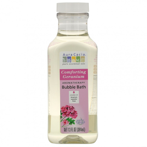 Aura Cacia, Ароматерапевтическая пена для ванны, умиротворяющая герань, 13 жидких унций (384 мл) #1