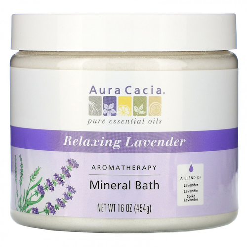 Aura Cacia, Ароматерапевтическое минеральное средство для ванны, расслабляющая лаванда, 16 унций (454 г) #1