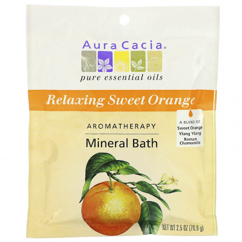 Aura Cacia, Ароматерапевтическое минеральное средство для ванны, расслабляющий сладкий апельсин, 2,5 унции (70,9 г) #1