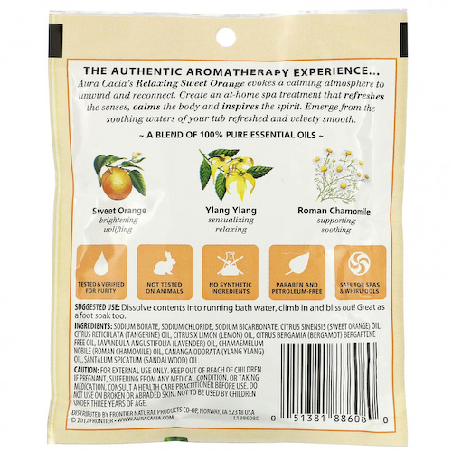 Aura Cacia, Ароматерапевтическое минеральное средство для ванны, расслабляющий сладкий апельсин, 2,5 унции (70,9 г) #1