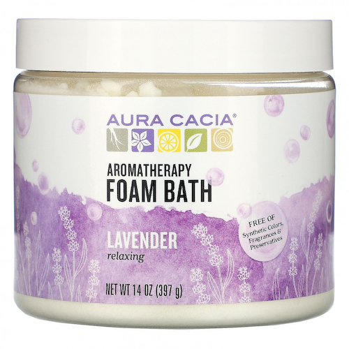 Aura Cacia, Ароматерапевтическая пена для ванны, расслабляющая лаванда, 14 унций (397 г) #1