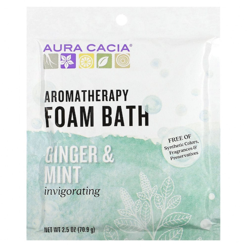 Aura Cacia, Ароматерапевтическая пенка для ванн, имбирь и мята, 70,9 г (2,5 унции) #1