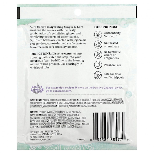 Aura Cacia, Ароматерапевтическая пенка для ванн, имбирь и мята, 70,9 г (2,5 унции) #1