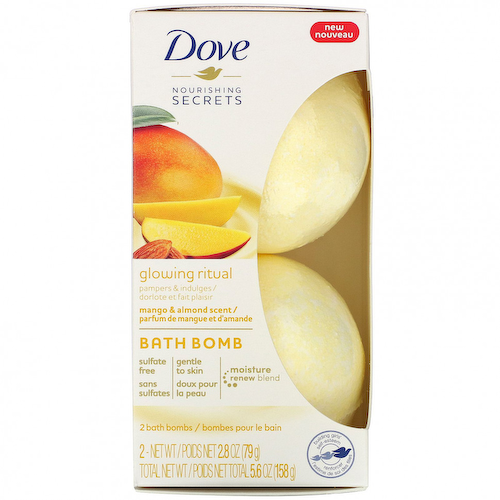 Dove, Nourishing Secrets, бомбы для ванн, манго и миндаль, 2 бомбы для ванн, 2,8 унции (79 г) каждая #1