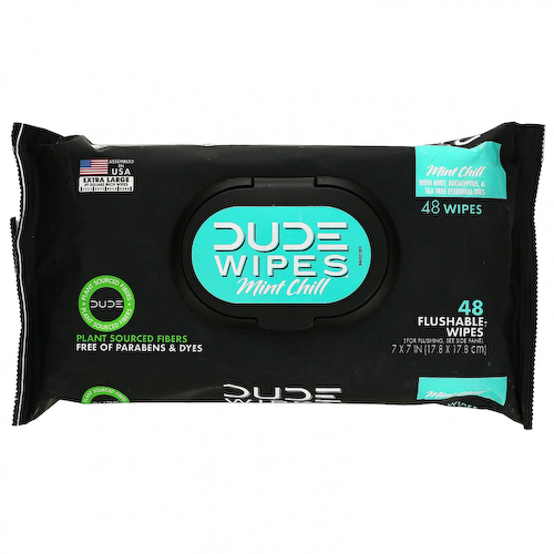Dude Products, Смываемые салфетки, с мятой и охлаждением, 48 салфеток #1