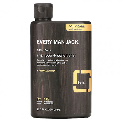 Every Man Jack, Ежедневный шампунь и кондиционер 2-в-1, для всех типов волос, сандаловое дерево, 400 мл (13,5 жидк. Унции) #1