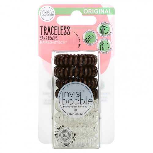 Invisibobble, Original, бесследное кольцо для волос, кристально чистый / коричневый, 8 шт. / Упк. #1