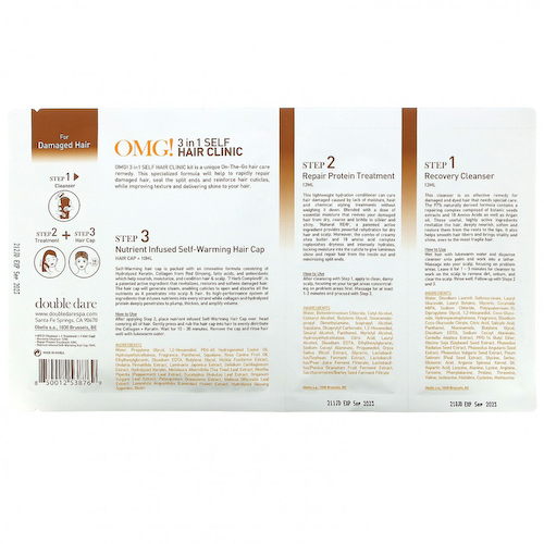 Double Dare, OMG! 3 in 1 Self Hair Clinic, For Damaged Hair, 3 Step Kit #1