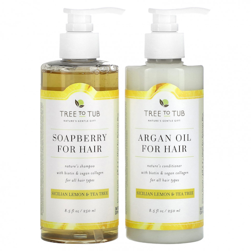 Tree To Tub, Набор для ухода за волосами Soapberry, для всех типов волос, сицилийский лимон и чайное дерево, набор из 2 предметов #1
