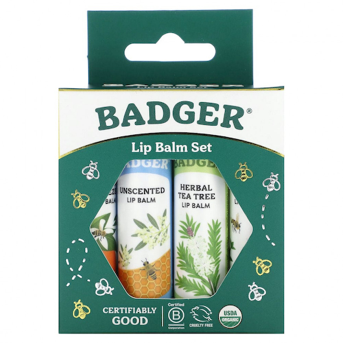 Badger Company, Органические классические карандаши-бальзам для губ, зеленая коробка, 4 карандаша-бальзама, 4,2 г (0,15 унции) каждый #1