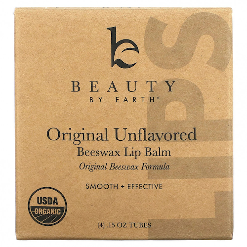 Beauty By Earth, Оригинальный бальзам для губ с пчелиным воском, без добавок, 4 тюбика по 0,15 унции #1