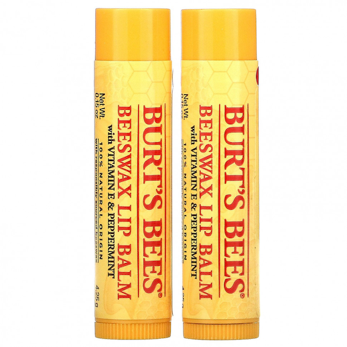 Burt's Bees, Бальзам для губ с пчелиным воском, с витамином E и перечной мятой, 2 шт. В упаковке, 4,25 г (0,15 унции) #1