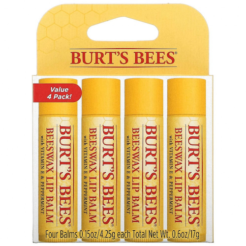 Burt's Bees, Бальзам для губ с пчелиным воском, с витамином E и перечной мятой, 4 шт. В упаковке, по 4,25 г (0,15 унции) #1