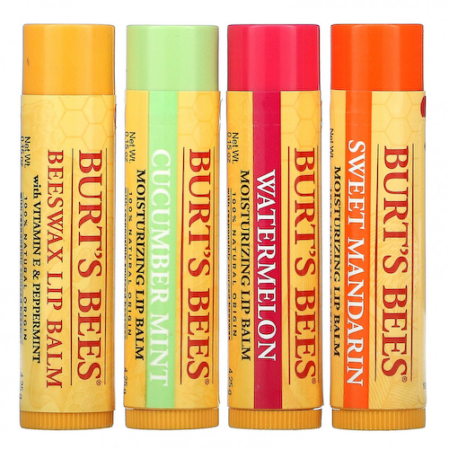 Burt's Bees, Увлажняющие бальзамы для губ, свежевыбранные, 4 шт. В упаковке, по 4,25 г (0,15 унции) #1