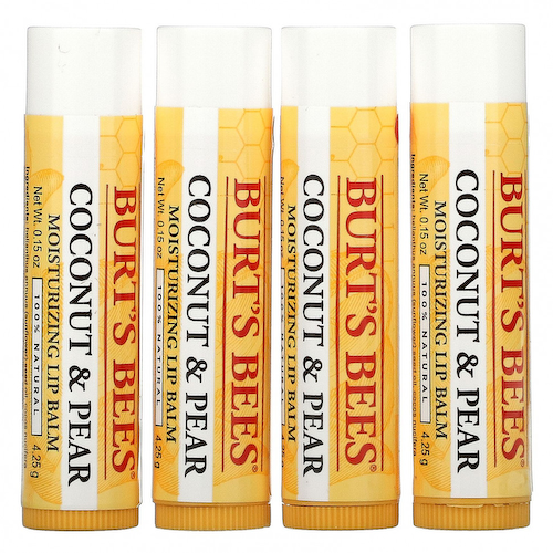 Burt's Bees, Увлажняющие бальзамы для губ, с кокосом и грушей, 4 шт. В упаковке, по 4,25 г (0,15 унции) #1