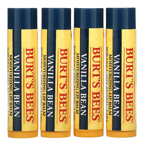 Burt's Bees, Увлажняющий бальзам для губ, ваниль, 4 шт. В упаковке, 4,25 г (0,15 унции) #1