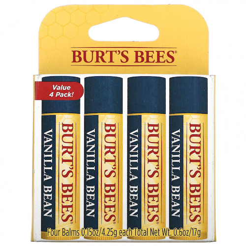 Burt's Bees, Увлажняющий бальзам для губ, ваниль, 4 шт. В упаковке, 4,25 г (0,15 унции) #1