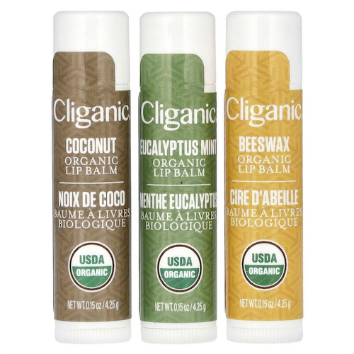 Cliganic, Набор органических бальзамов для губ, 3 упаковки, по 4,25 мл (0,15 жидк. Унции) #1