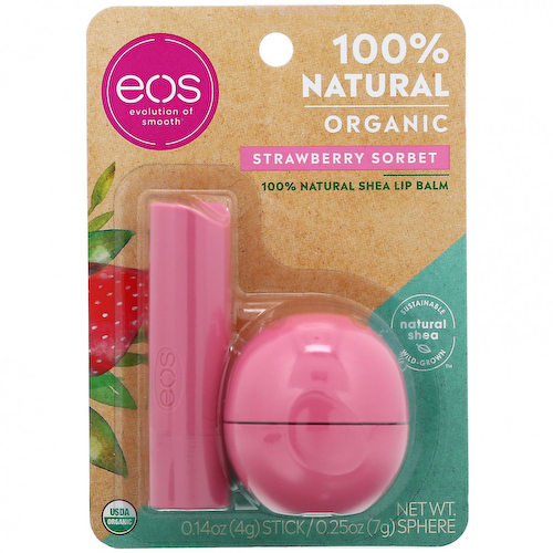 EOS, 100% натуральный бальзам для губ с маслом ши, клубничный сорбет, 2 шт., 11 г (0,39 унции) #1