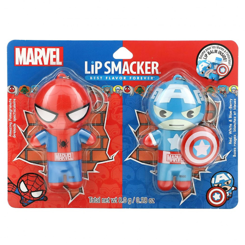 Lip Smacker, Marvel, бальзам для губ, человек-паук и гранат, красный, белый и сине-ягодный, 2 шт. В упаковке, 4 г (0,14 унции) #1