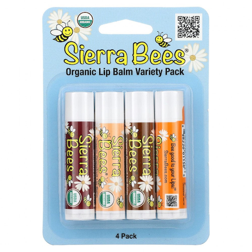 Sierra Bees, набор органических бальзамов для губ, 4 штуки, вес: 4,25 г (0,15 унции) каждый #1